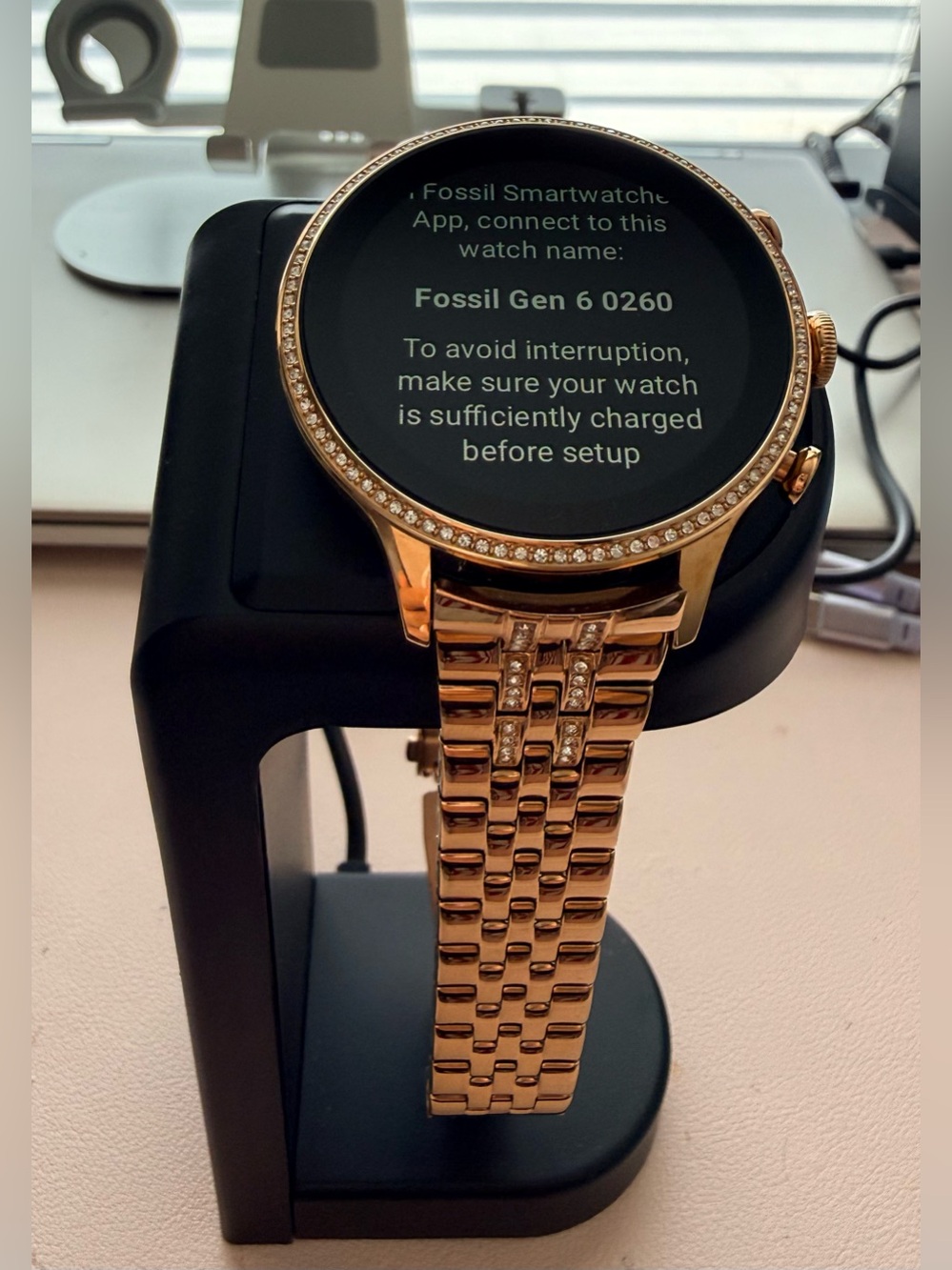 Fossil Gen 6 Rose Gold Smartwatch 42mm with Crystal Accent Open-Box NWOT